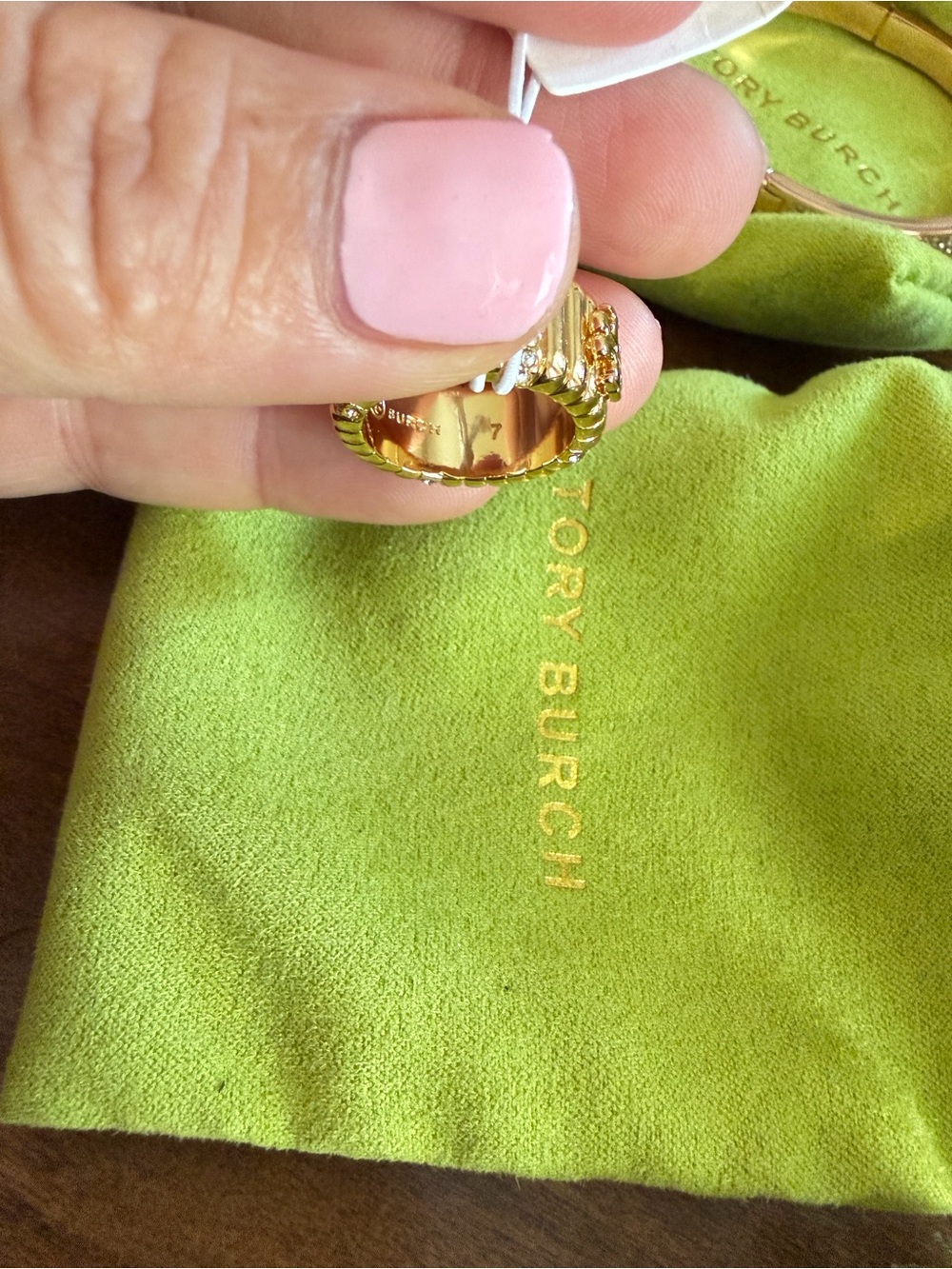 Tory Burch Gold Ribbed Logo Accent Ring - Picture 5 of 6